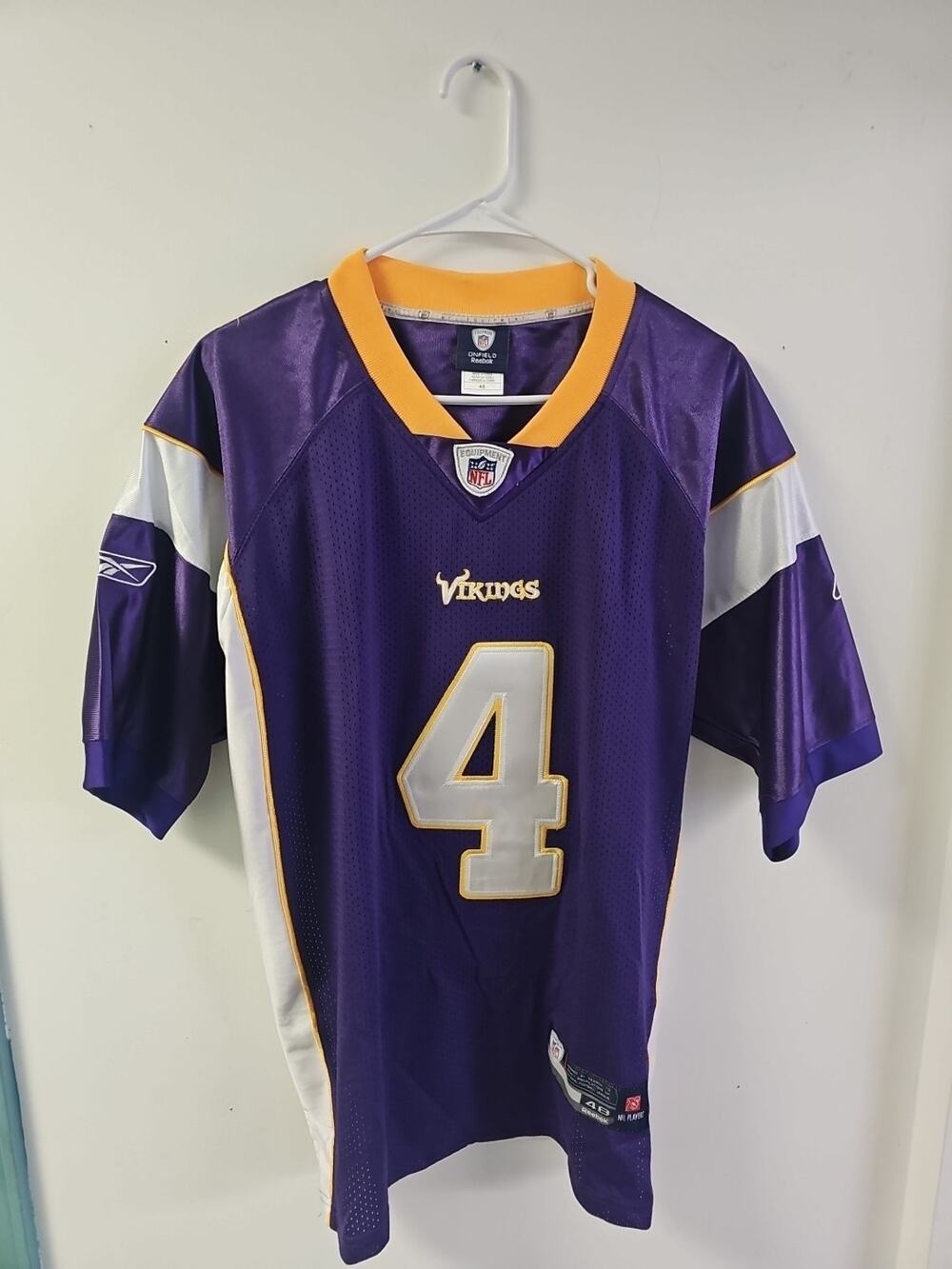 Minnesota Vikings Brett Favre #4 Reebok On Field Sewn Jersey Size 48 Purple